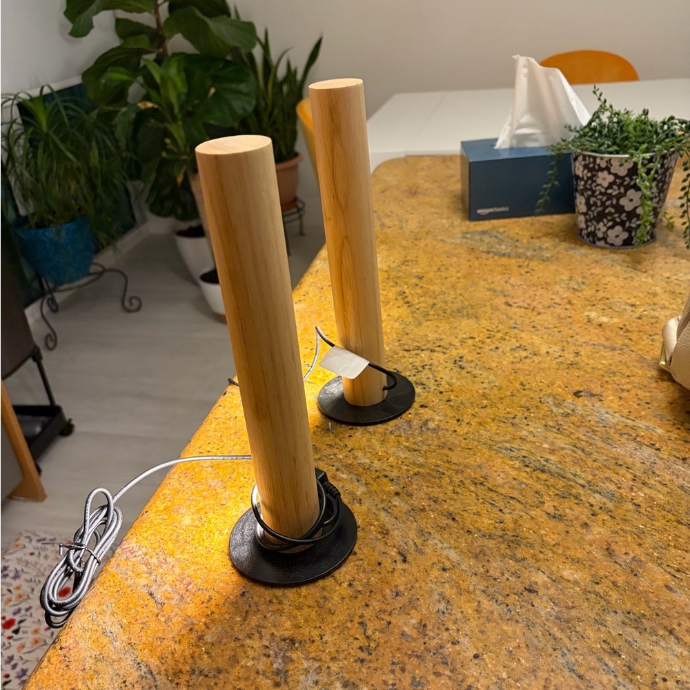 Pair of Modern LED Tube Lamps in Warm White on Black Bases - Picture 5 of 5